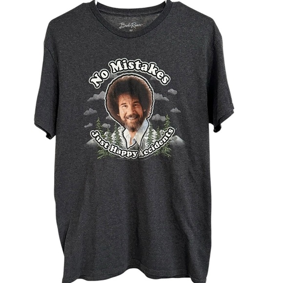 Bob Ross No Mistakes Just Happy Accidents Graphic Tee Medium - Picture 1 of 4